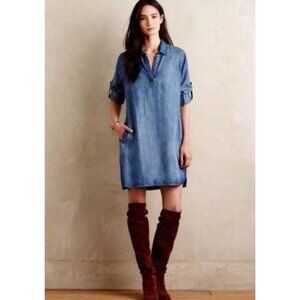 Cloth & Stone Anthropologie Acata Chambray Tunic Shirt Dress M Roll Tab Sleeves